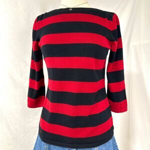 LAUREN RALPH LAUREN Red Black Striped Boat Neck Sweater Womens M Preppy Nautical
